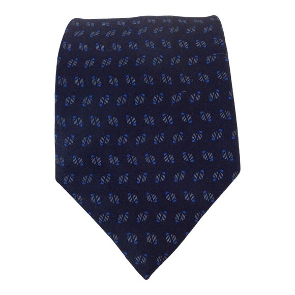 ERMENEGILDO ZEGNA Blue Geometric Silk Tie Made In Italy 61